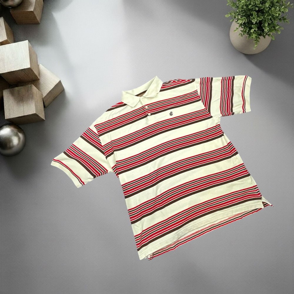 Vintage Rocawear Striped Polo Shirt XL Y2K Baggy Streetwear Red Brown Cream